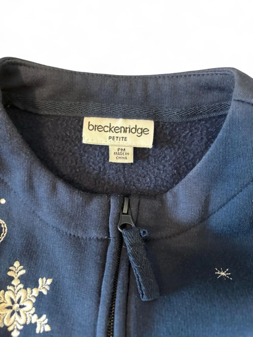 Breckenridge Women's Navy Embroidered Zip-Front Jacket, Size PM